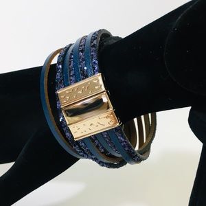 Rosenvenge Navy blue/glitter leather wrap bracelet